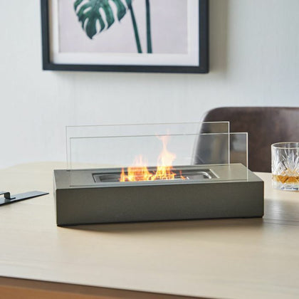 Square Bioethanol Tabletop Fireplace Electric Fire Flame Led Burner Place Stove