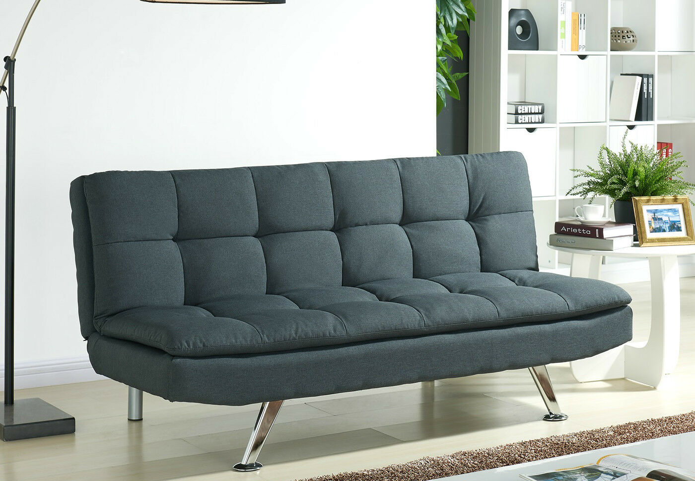 Padded Sofa Bed Fabric 3 Seater Padded Sofabed Suite Chrome Legs Cube Design New