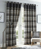 Grey Eyelet Curtains Tartan Check Plaid Modern Ready Made Lined Ring Top Pairs