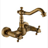 Wall Mount Antique Brass Swivel Bathroom Sink Faucet Basin Mixer Tap Dual Handle