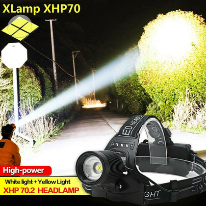 80000LM XHP70 LED Headlamp Headlight Reachargable Zoom Torch Lamp 18650 Light