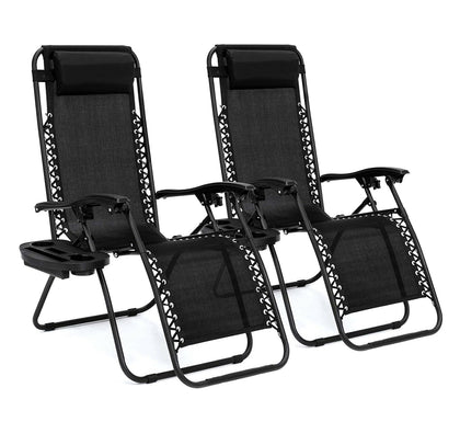2X ZERO GRAVITY CHAIR SUN LOUNGER OUTDOOR GARDEN FOLDING RECLINING W/HOLDER