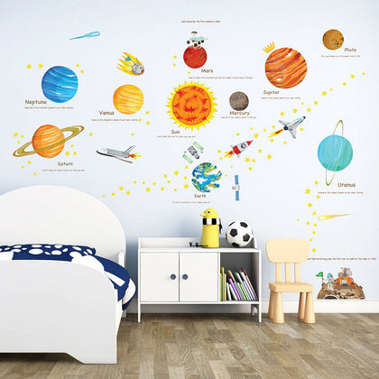 9 Planet Outer Space Wall Sticker Kids Bedroom Mural Decals Solar System Decor