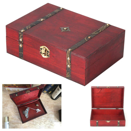 Vintage Wooden Treasure Chest Wood Jewellery Storage Box Case Organiser Ring UK