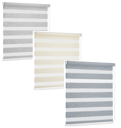 Premium Day and Night Zebra Window Roller Blinds,Cream,Grey 17 Sizes, 200cm Drop