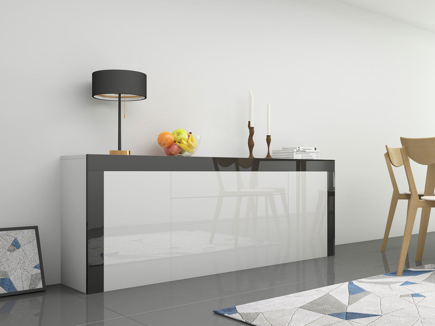 2 Doors 2 Drawers High Gloss TV Stand Sideboard Cabinet Chest of Drawers 200CM