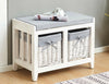 Painted Wooden Hallway Bench Seat 3 or 2 Baskets Pull-Out Storage Cushioned Top