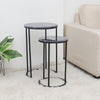 Marble Effect Sofa Side End Table Small Round Coffee Table Metal Leg Black Gold