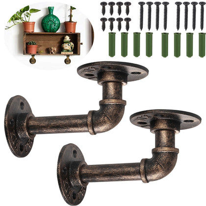 2PCS Pipe Shelf Brackets Industrial Iron Rustic Shelves Wall Floating Supports