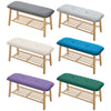 2 Tier Wooden Shoe Rack Storage Bench Bed End Stool Velvet Fabric Padded Seat