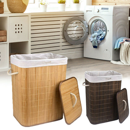 Bamboo Laundry Hamper Basket Home Wood Washing Clothes Storage Bin Stand Large