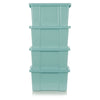 Set of 4 Aqua Storage Boxes 27L With Lids Home Office Box Plastic Stackable