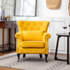 Yellow Linen Fabric Wing Back Armchair Button Studded Sofa Accent Cushion Chair