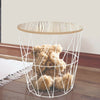 COFFEE SIDE TABLE METAL WIRE REMOVABLE WOOD TOP FOLDABLE ROUND STORAGE BASKET