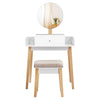 Vanity Makeup Dressing Table Wooden Cosmetic Table Stool Set W/Adjustable Mirror