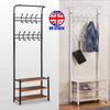 Heavy Duty Metal 18 Hooks Hat Coat Stand Clothes Shoe Rack Hanger w/Wooden Shelf