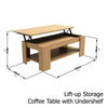 MODERN WOODEN LIFT-UP COFFEE TABLE TEA EASY STORAGE W/ UNDERSHELF OAK