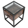 Industrial Bedside Table Tempered Glass Nightstand with 1 Drawer Bedroom Cabinet