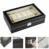 Mens 6-24 Grid Slots Watch Box Leather Display Glass Top Jewelry Storage Case UK