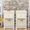 Pair of Wooden Bedside Tables Night Stand Cabinet Storage Drawer Wicker Basket.