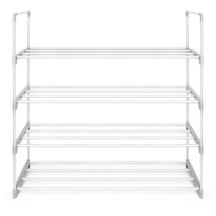 4 Tier Lrg Capacity Metal Shoe Rack Storage Holder Shelves Organizer, Grey