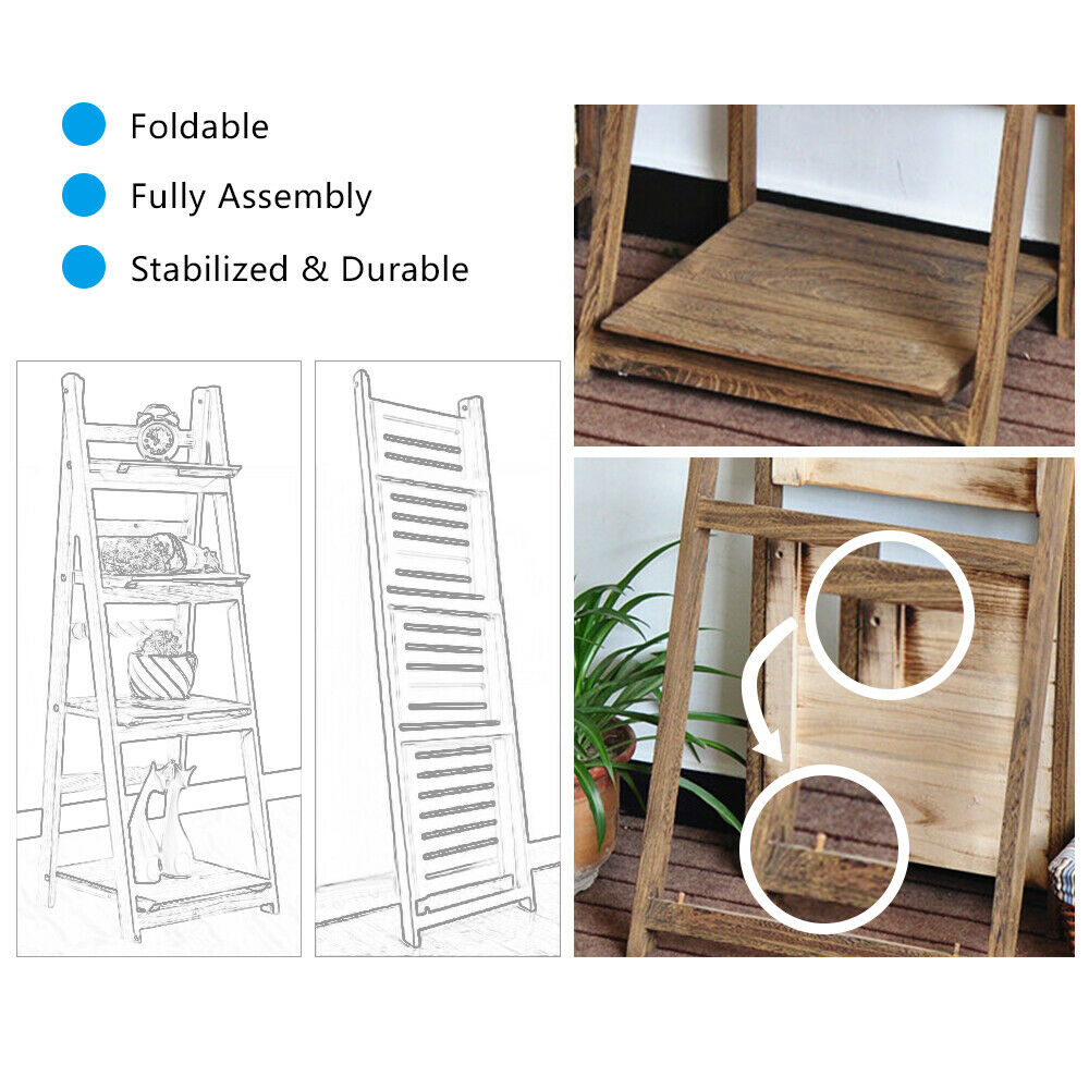 Folding 4 Tier Plant Flower Pot Shelf Stand Bookcase Storage Display Ladder
