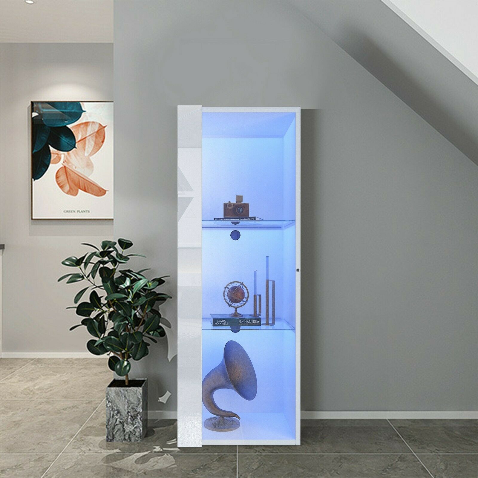 Modern High Gloss & Matt Floating Display Cabinet Wall Shelf Unit LED ...