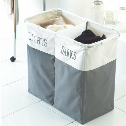 2 COMPARTMENT DARK AND LIGHTS LAUNDRY CLOTHES WASHING STORAGE BASKET HAMPER