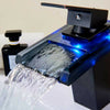 Black LED Waterfall Basin Sink Tap Bathroom Lever Single Handle Mixer Faucet UK
