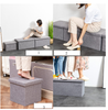 Grey Linen Folding Storage Ottoman Pouffe Seat Foot Stool Foldable Storage Stool