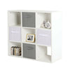 9 Cube Wooden Bookcase Shelving Unit w/ Grey Canvas Basket Display Storage Shelf