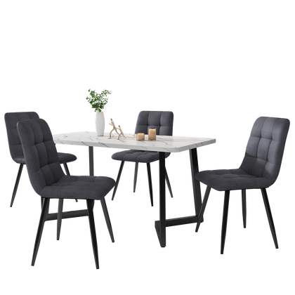 Dining Table and Chairs 4 Set Linen Padded Seat Dining Room Kitchen Furniture