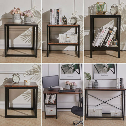 Industrial Wooden Sofa Console Table Storage Shelf Occasional Desk Living Room