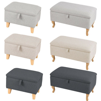 LINEN STORAGE OTTOMAN POUFFE SEAT FOOT STOOL HOME STORAGE BENCH BOX WOODEN LEGS