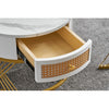 Round Nesting Coffee Table Set Modern Nesting Side End Table w/ Rattan Drawer HT