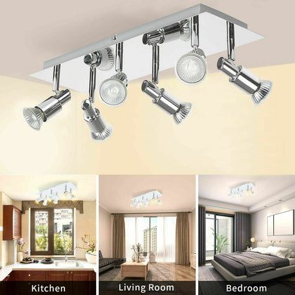 6 Way Ceiling Spotlight Adjustable Spot Light Kitchen Fitting LED GU10 Bulbs A+
