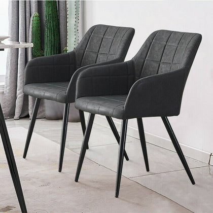 2 Pcs Grey Faux Leather PU Armchairs Dining Chairs Office Dining Room Retro
