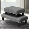 FABRIC BUTTONED WOOD FOOTSTOOL LINEN FOOT REST STOOLS BENCH SMALL - LARGE POUFFE