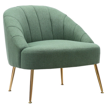 Green Fabric Small Scallop Shell Chair Armchair Wing Back Bucket Seat Metal Legs