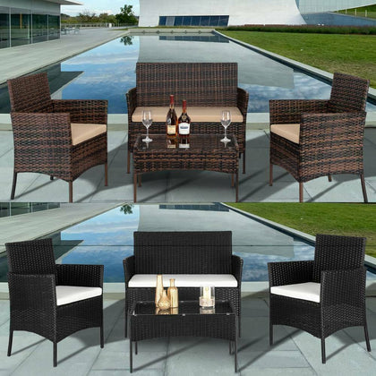 4 PCS Rattan Garden Furniture Set chairs sofa Table Outdoor Patio Conservatory
