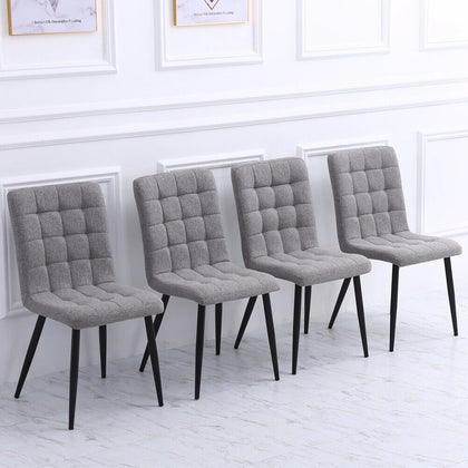 4pcs Linen Padded Chair Dining Meeting Room Chair Home Office Seat Metal Leg