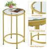Round Side Table with Glass Top, Gold End Table with Metal Frame for Living Room