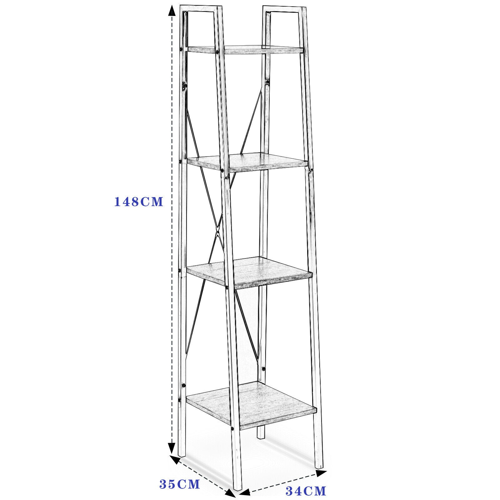 4 Tier Ladder Bar Shelf Storage Shelving Unit Bookcase Corner Rack Display Stand