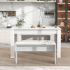 3 Pcs Modern Dining Table Set Table and 2 Bench Marble Look Kitchen Home White