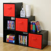 Black 6 Cube Kids Toy/Games Storage Unit Girls/Boys Bedroom Shelves 3 Red Boxes