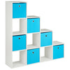 Hartleys White 10 Cube Shelving Unit Storage Furniture Shelf 6 Blue Fabric Boxes