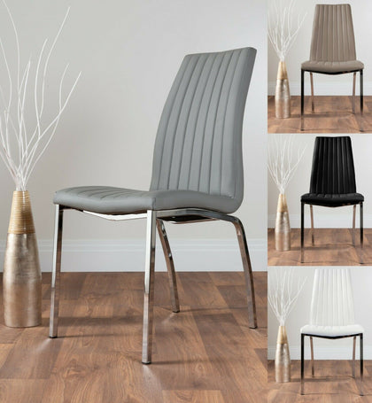 2x ISCO Chrome Faux Leather Deep Foam Padded Dining Chairs Seats Metal Legs