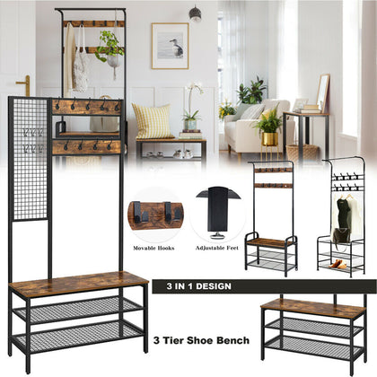 Shoe Rack and Coat Stand Clothes Rail Coat Rack Hall Tree with Metal 12 Hooks UK