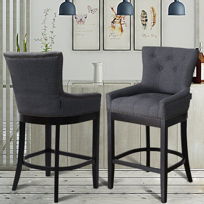 Breakfast Kitchen Counter High Chairs Bar Stools Wood Legs Barstools Dark Grey