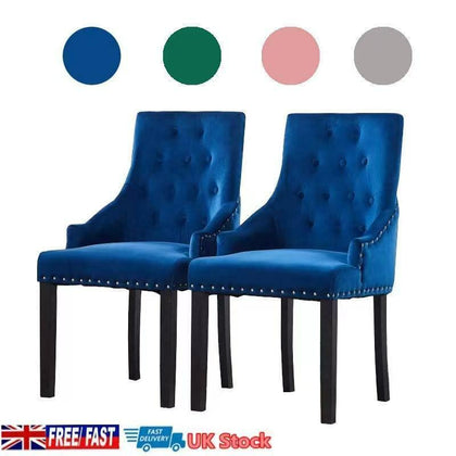 2pcs Accent Knocker Velvet Soft Fabric Dining Chairs Studded Padded Armchairs UK